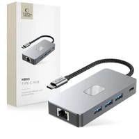 Tech-Protect HB05 HUB 9in1 USB-C + USB2.0 + USB3.0 + HDMI 4K 60Hz + SD / TF + PD100W + RJ45 adapteris - pilkas