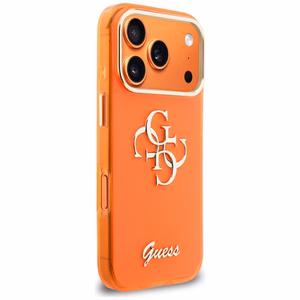 Guess IML 4G Script Metal Dėklas for iPhone 17 Pro Max - oranžinis