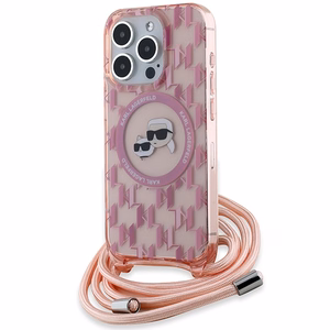 Karl Lagerfeld IML Crossbody Monogram Karl & Choupette Head Magnetinis dėklas iPhone 15 Pro - rožinis