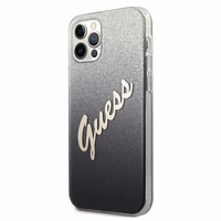 Guess GUHCP12LPCUGLSBK iPhone 12 Pro Max 6.7" juoda/juoda kietas dėklas Glitter Gradient Script