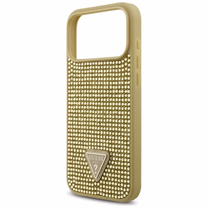Guess Rhinestone Triangle Logo dėklas telefonui iPhone 17 Pro Max - auksinė