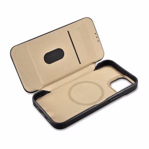 iCarer CE Oil Wax Premium odinis folio dėklas iPhone 14 Plus Magnetinis atverčiamas dėklas su MagSafe Juodas (AKI14220707-BK)