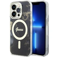 Guess GUHMP14LHTMRSK iPhone 14 Pro 6.1" juodas/juodas kietas dėklas Auksinis Marmuras MagSafe