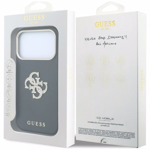 Guess Smooth & Big Strass Logo dėklas iPhone 18 Pro / 17 Pro – juodas