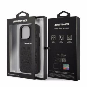 AMG AMHCP13LOSDBK iPhone 13 Pro / 13 6.1" juoda/juoda kietas dėklas odinis lenktos linijos