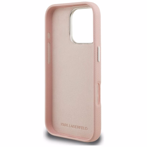 Karl Lagerfeld FW Grained Signature Logo Dėklas iPhone 16 Pro Max - rožinis