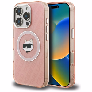 Karl Lagerfeld IML Choupette Head Logo MagSafe Dėklas iPhone 16 Pro - rožinis