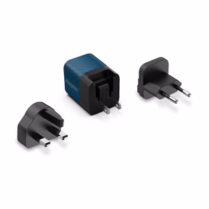 Energizer Ultimate A20MUBL GaN kelioninis tinklo įkroviklis su EU / UK / US kištukais, USB-C, 20 W PD, mėlynas