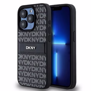 DKNY Leather Mono Stripe & Metal Logo чехол для iPhone 15 Pro Max - чёрный