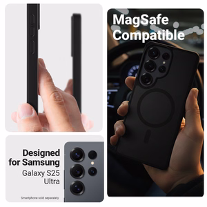 Crong Hybrid Matte Magnetic MagSafe dėklas, skirtas Samsung Galaxy S25 Ultra, juodas
