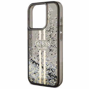Guess Liquid Glitter Gold Stripes dėklas telefonui iPhone 15 Pro - juodas