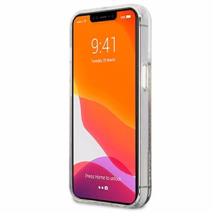 Guess 4G Big Liquid Glitter dėklas telefonui iPhone 13 Pro Max 6.7" - auksinis