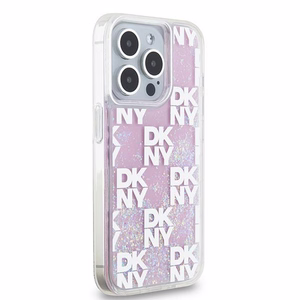 DKNY dėklas telefonui iPhone 15 Pro 6,1" DKHCP15LLCPEPP baltas HC skysti blizgučiai su languotas raštas