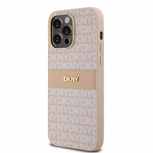 DKNY Odinis mono juosta ir metalinis logotipas dėklas telefonui iPhone 14 Pro Max - rožinis