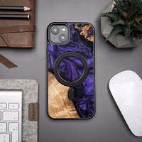 Medinis ir dervos dėklas telefonui iPhone 15 Plus Magnetinis Bewood Unique Violet - violetinė ir juodas