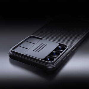Nillkin CamShield Pro dėklas telefonui Samsung Galaxy S25 su kameros dangteliu - Juodas
