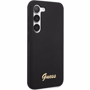 Guess GUHCS23SSLSMK S23 S911 juodas/juodas kietas dėklas Silikoninis Vintage Gold Logo