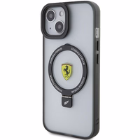 Ferrari FEHMP15SUSCAK iPhone 15 6.1" juodas/juodas kietas dėklas su žiediniu stovu 2023 kolekcija Magnetinis