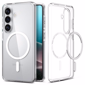 Spigen Ultra Hybrid Mag MagSafe dėklas skirta Samsung Galaxy S26 Plus skaidrus ir baltas
