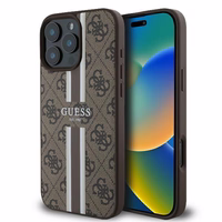 Guess 4G Spausdintos Juostos Magnetinis dėklas telefonui iPhone 16 Pro - rudas