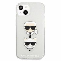 Karl Lagerfeld Glitter Karl's & Choupette Head Dėklas iPhone 13 mini - sidabrinis