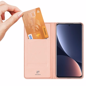 Dux Ducis Skin Pro dėklas telefonui Xiaomi 13 Pro su kortelių laikikliu ir stovu rožinis