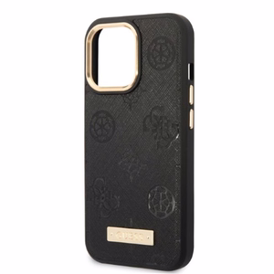 Guess GUHMP13LSAPSTK iPhone 13 Pro / 13 6.1" juodas/juodas kietas dėklas telefonui Peony Logo Plate Magnetinis MagSafe
