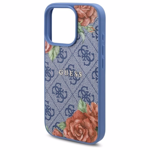 Guess 4G Flowers Print MagSafe dėklas telefonui iPhone 16 Pro Max - mėlynas