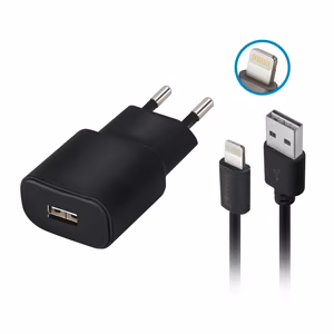 "Forever TC-01" įkroviklis 1x USB 2A juodas + "Lightning" laidas