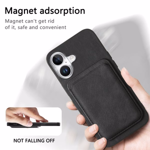 Hurtel dirbtinės odos dėklas su nuimamu kortelių laikikliu ir „MagSafe“, skirtas „iPhone 17“ – juodas