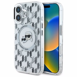 Karl Lagerfeld IML Monogram Karl & Choupette Head Magnetinis dėklas telefonui iPhone 16 - skaidrus