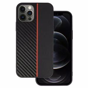 Tel Protect CARBON dėklas iPhone 12 Pro Max, juodas su raudona juosta