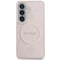 Guess dėklas Saffiano Peony Embossed Ring MagSafe skirtas Samsung Galaxy S26 Plus rožinis