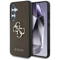 Guess Grained Big 4G Logo Small Classic Logo dėklas telefonui Samsung Galaxy S25 Plus rudas