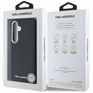 Karl Lagerfeld Saffiano Pilnai apgaubtas Pailgintas metalinis logotipas Magnetinis dėklas Samsung Galaxy S25+ - juodas