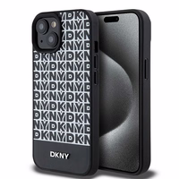 DKNY Odinis spausdintas raštas metalinis logotipas Magnetinis dėklas iPhone 15 / 14 / 13 - juoda