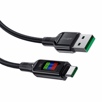 Acefast C7-04 USB-A USB-C 60W 1.2m kabelis su ekranu - juodas