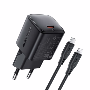 Acefast A118 30W GaN USB-C tinklo įkroviklis su 1.2m USB-C į Lightning laidu - juodas