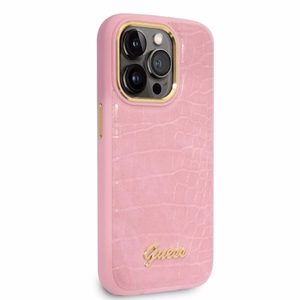 Guess Croco Collection dėklas telefonui iPhone 14 Pro - rožinė