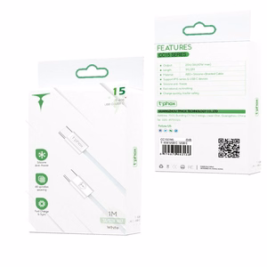 T-PHOX CC15 SERIJOS USB-C/USB-C LAIDAS 60W 3A BALTAS