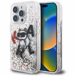 Karl Lagerfeld Liquid Glitter Choupette Logo deklas iPhone 16 Pro Max - skaidrus