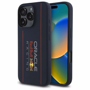 RED BULL dėklas telefonui IPHONE 16 Pro suderinamas su MagSafe RBHMP16L24SIOLRV (Silikoninis didelis vertikalus logotipas) tamsiai mėlyna