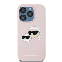 Karl Lagerfeld silikoninis Karl&Choupette magnetinis dėklas telefonui iPhone 15 Pro - rožinis