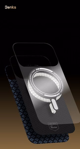 "Benks" magnetinis šarvas Air Armor Grid Kevlar korpusas su metaliniu rėmeliu 600D (0070), skirtas Iphone 17 Pro Max orange