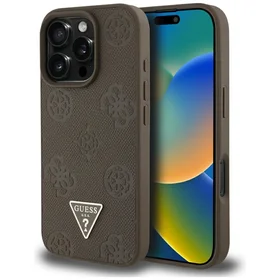 Guess Grained Hot Stamp Peony trikampio logotipo magnetinis dėklas telefonui iPhone 16 Pro Max - rudas