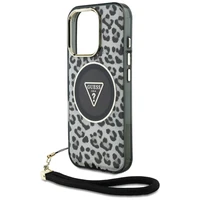 Guess HC IML leopardas trikampio virvelės dirželis MagSafe dėklas iPhone 16 Pro - juodas