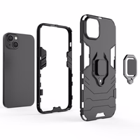 Ring Armor dėklas telefonui iPhone 14 Plus šarvuotas dangtelis su magnetiniu laikikliu ir žiedu juodas