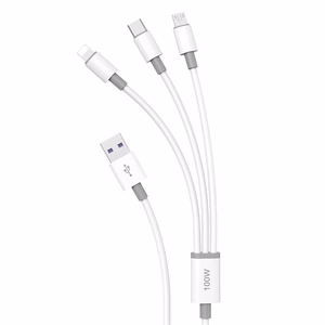 Dudao L8s-3in1 USB-A–USB-C / Micro-USB / Lightning kabelis, 100 W, 1,2 m, baltas