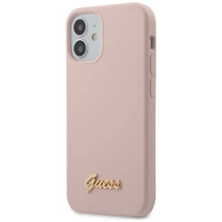 Guess GUHCP12SLSLMGLP iPhone 12 mini 5.4" šviesiai rožinis/šviesiai rožinis kietas dėklas Silikoninis užrašas Auksinis logotipas
