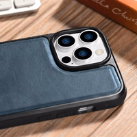 iCarer odinis Oil Wax dėklas telefonui iPhone 14 Pro Max, odinis dėklas mėlynas (WMI14220720-BU)